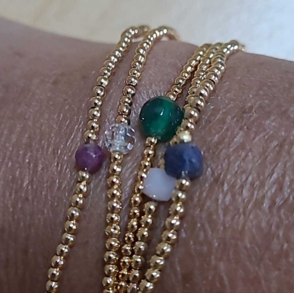 November Citrine Bracelet Semi-precious Gemstone/18K Gold-plated Brass Beads - Picture 3 of 5